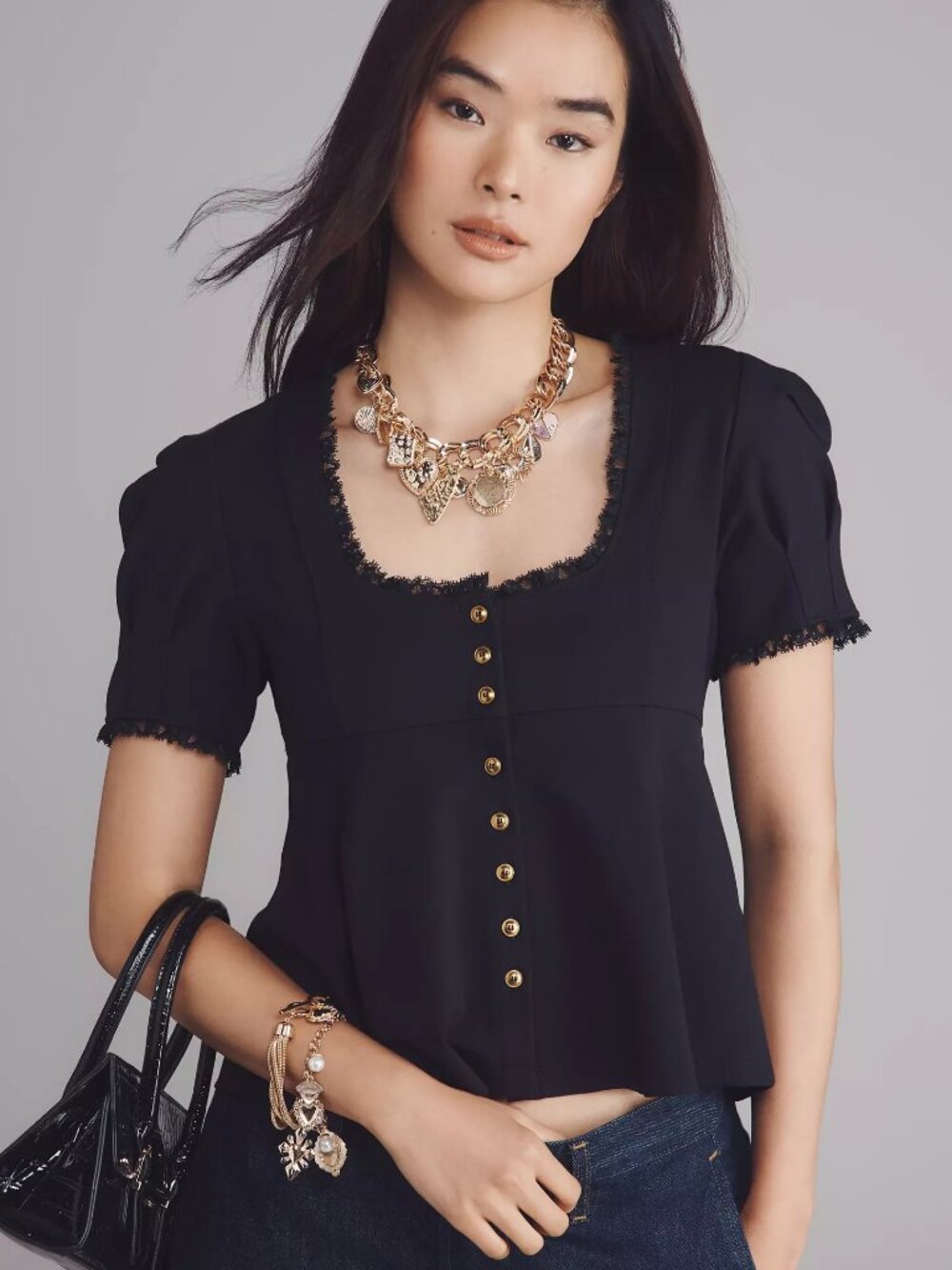 NWT Maeve Puff-Sleeve Babydoll Top Size M